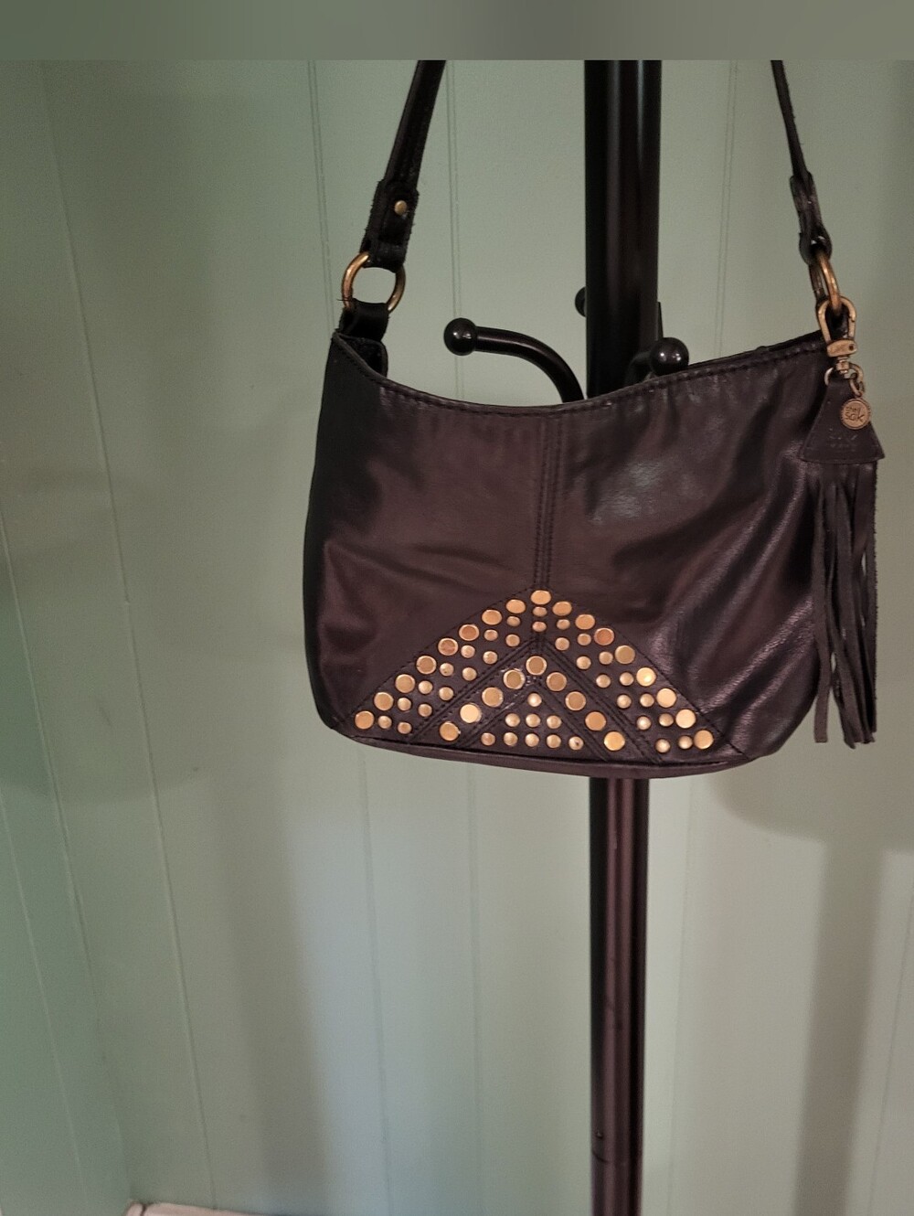 Vintage Black Studded Leather Shoulder Bag, The Sak